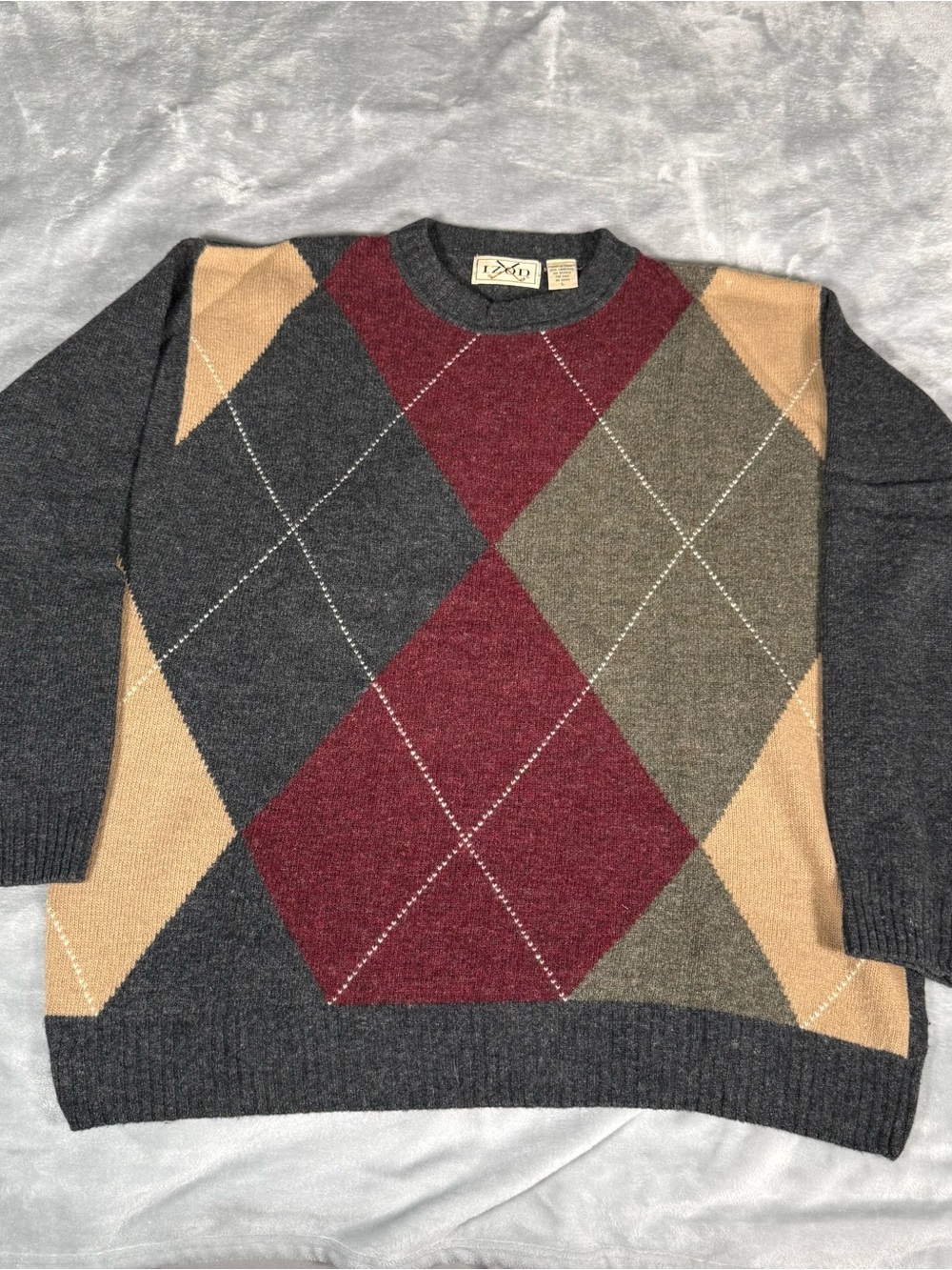 Vintage Izod Golf Crewneck Sweater Mens L Argyle Lambswool Preppy 90s